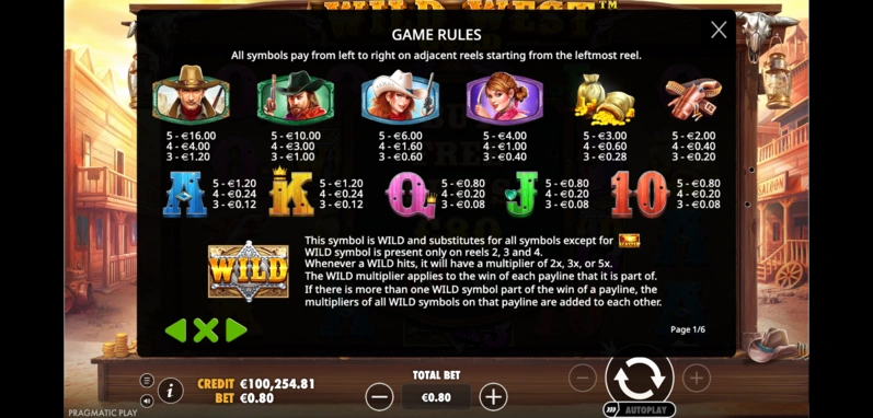 Wild West Gold Slot Výherní Tabulka